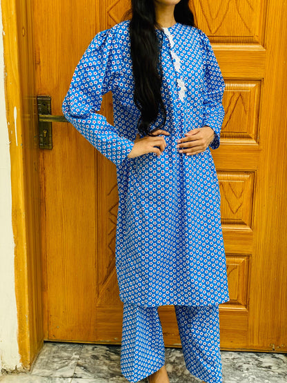 Blue Cambric Floral Suit