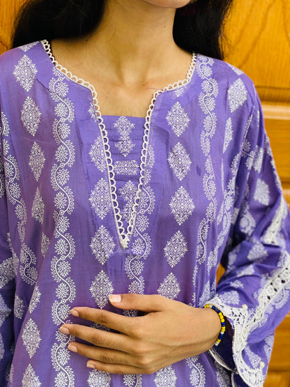 Lavender paste printed suit