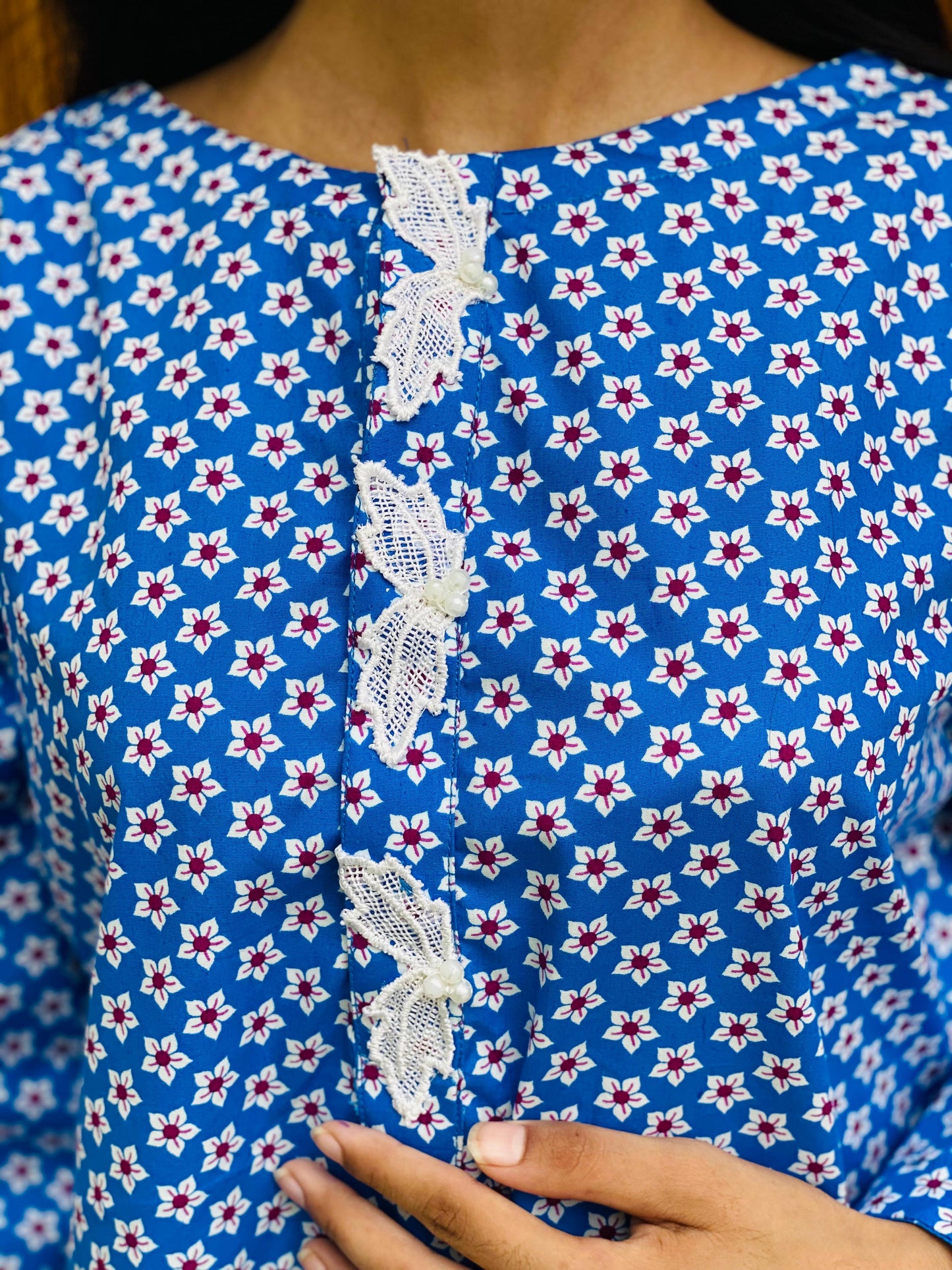 Blue Cambric Floral Suit