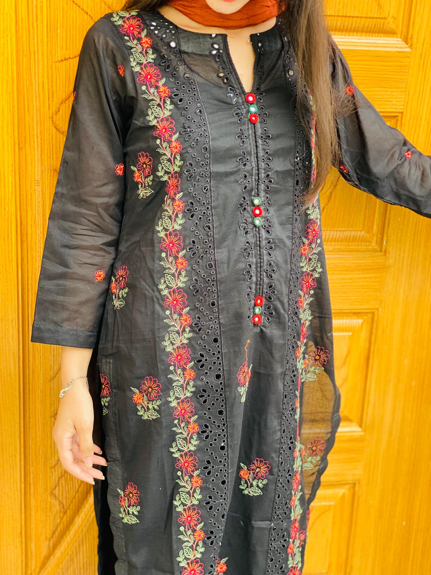 Black thread embroiderey