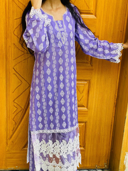 Lavender paste printed suit