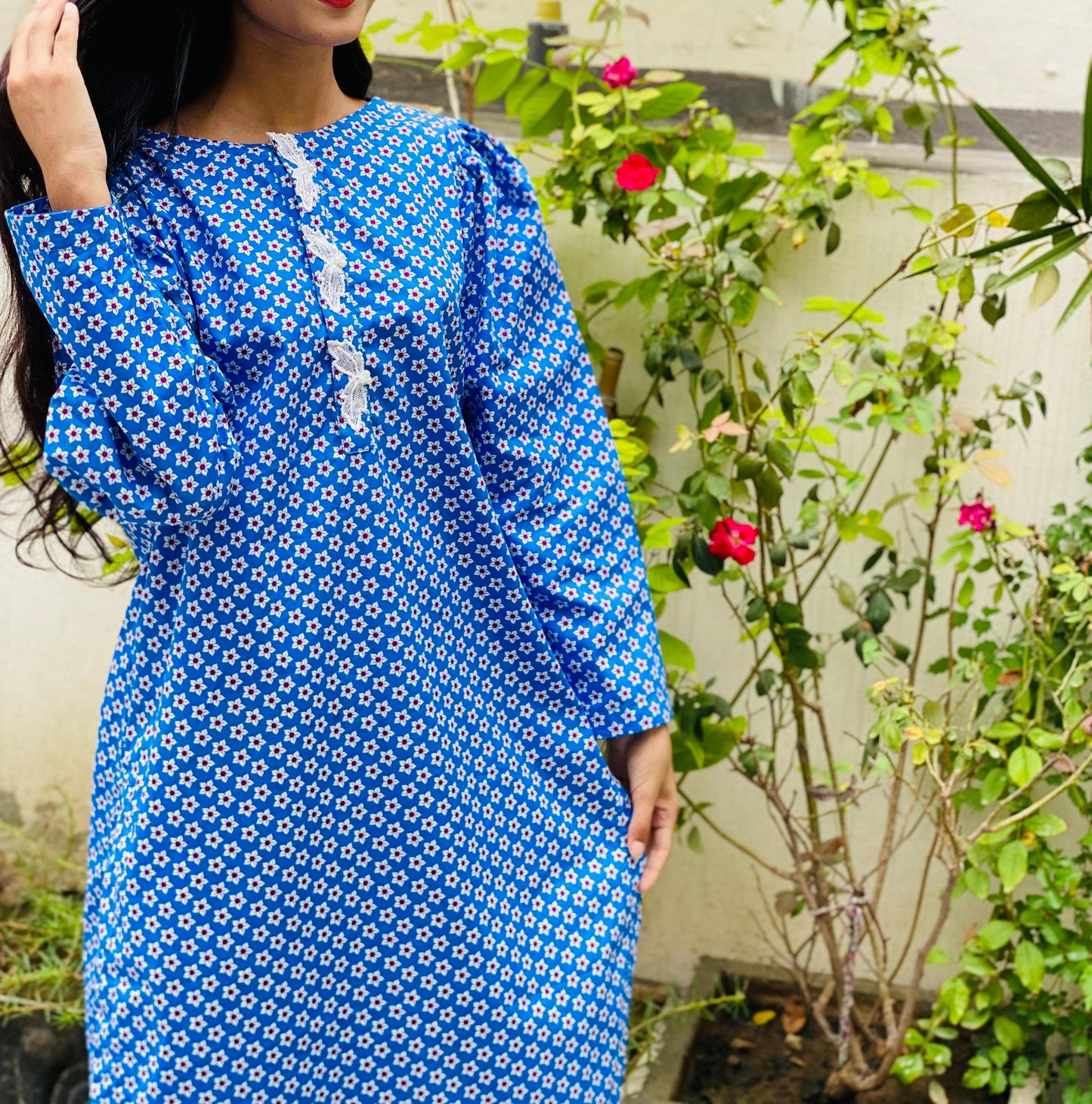 Blue Cambric Floral Suit