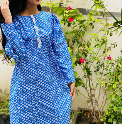 Blue Cambric Floral Suit