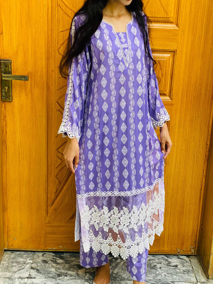 Lavender paste printed suit